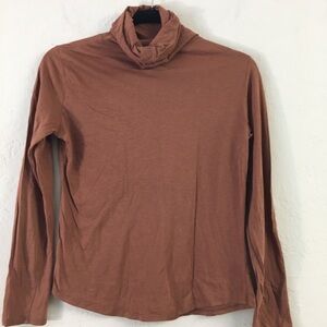 Steven Alan Cashmere Cotton Turtleneck Small Lightweight Fitted Stretch Brown